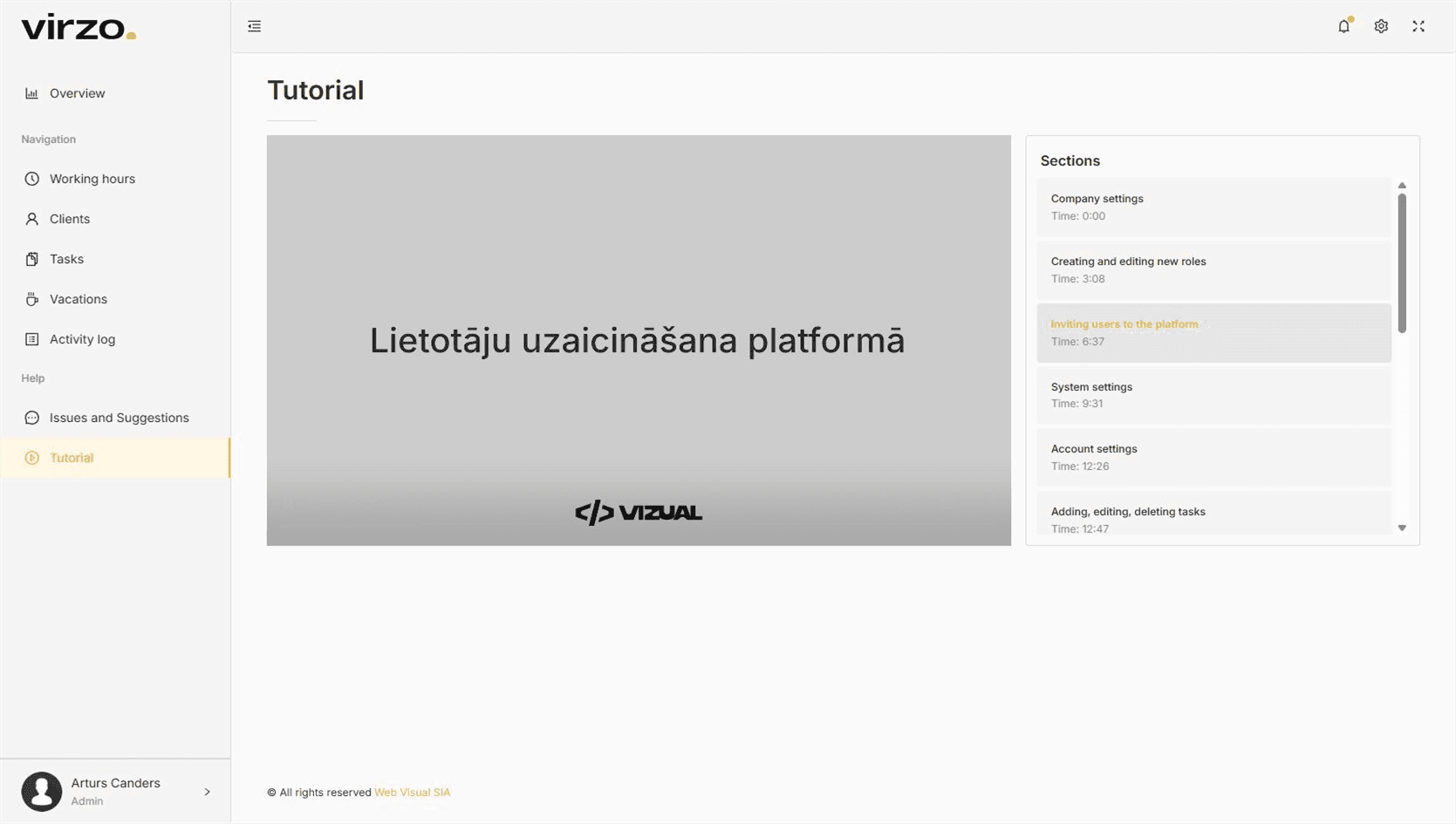 Komandas pamācības — VIRZO sistēmas ekrānattēls