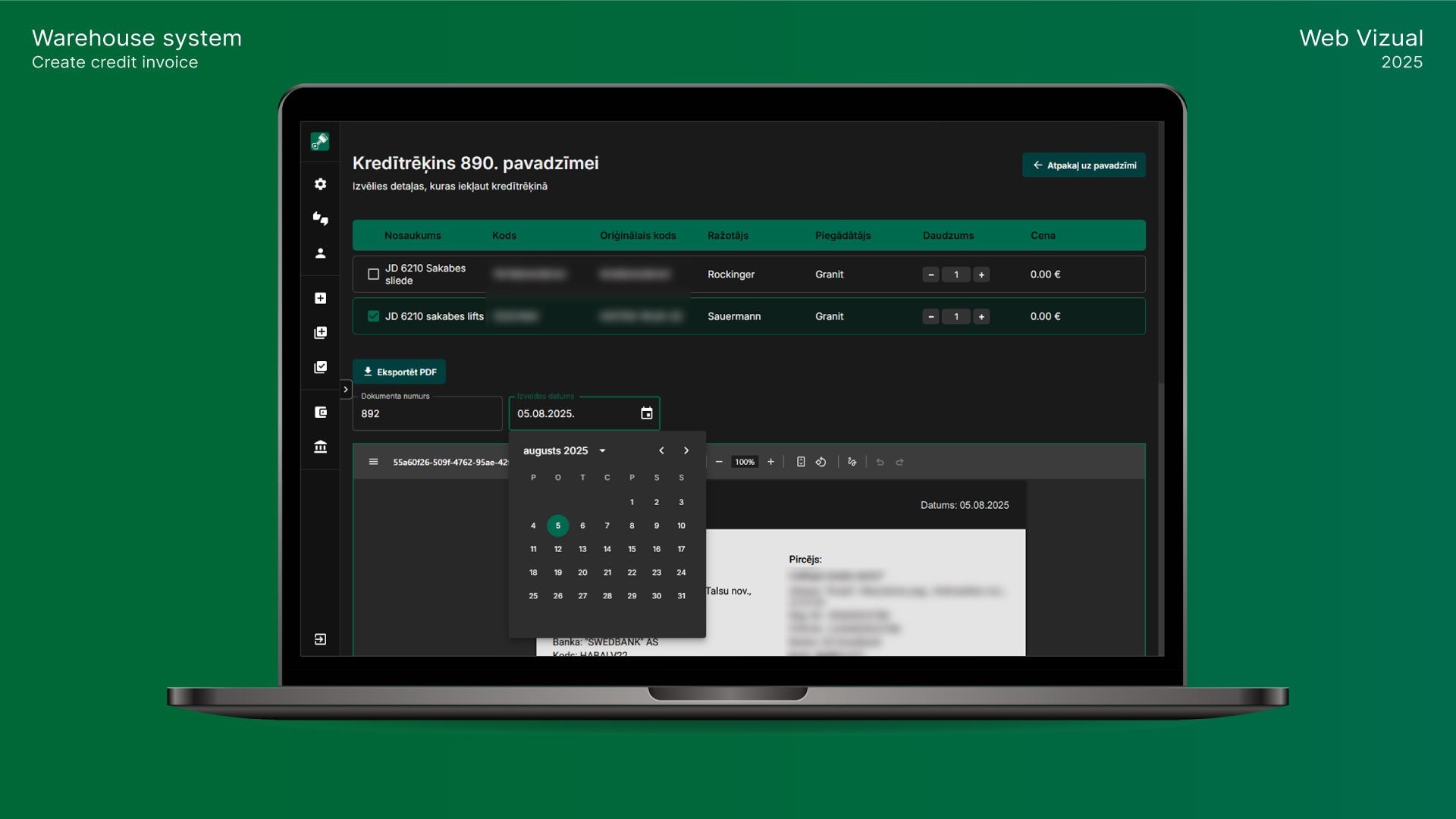 Custom warehouse and sales system for an agricultural spare parts business